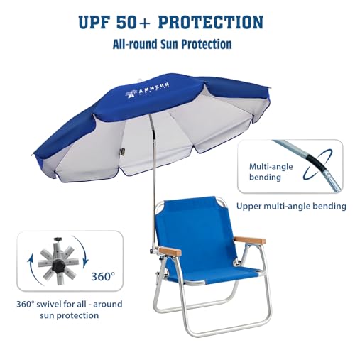 AMMSUN 47 inches Chair Umbrella with Upgraded Clamp, 360-degree Swivel, UV 50+ Protection, Portable Umbrella with Clamp For Camping or Beach Chair, Stroller, Wheelchair, Blue image 7