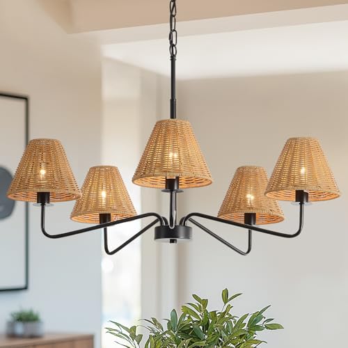 29 Rattan Chandelier with Wicker Shades