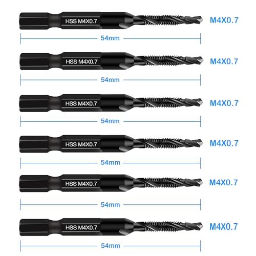 image for DKIBBITH 6 Packs M4 Combination Drill & Taps Bit Set, Screw Threading 