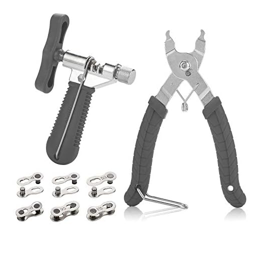 QKURT Pince à verrou chaîne + Outil rivetage chaîne vélo + 6 Paires de maillons manquants vélo, Pince à chaîne pour riveteuse maillons de chaîne pour réparation de chaînes à 6/7/8/9/10 Vitesses