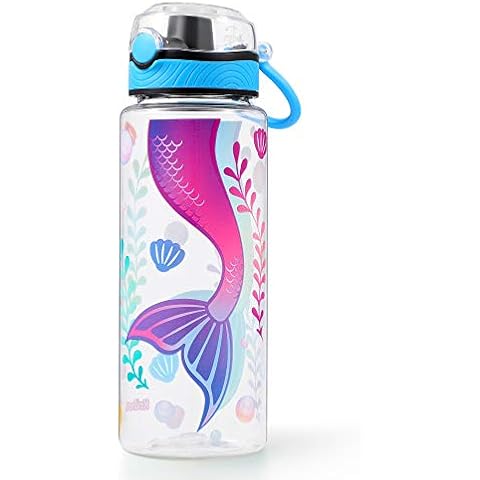 Home Tune Cute Water Bottle, BPA FREE Tritan, Leak Proof, Easy Clean, Carry Handle, 680ml - Mermaid Cover
