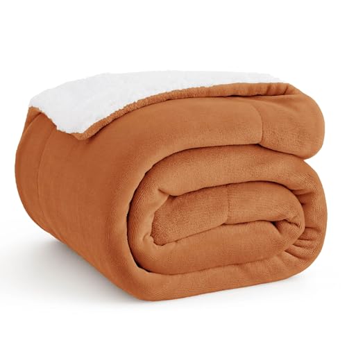 Image of Bedsure GentleSoft Sherpa Fleece Throw Blanket for Couch, Non-Heated, Thick and Warm Throw for Women and Men, Soft Fuzzy Plush Blanket for Winter, Burnt Orange, 50x60 Inches