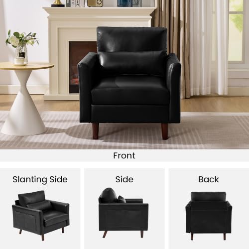 Image of Kingfun Faux Leather Armchair Sofa with Side Pocket,Black