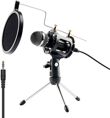 Youcink Condenser Microphone, Plug & Play Home Studio Microphones for Recording, PC, Computer, Podcasting, Mini Desktop MIC Stand dual-layer acoustic filter with Audio Y Splitter