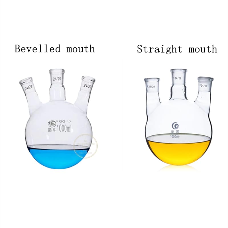 1 Uds Laboratorio 50ml/100ml/250ml/500ml/1000ml/2000ml matraz de Vidrio de destilación de Tres plazas (Boca biselada/Boca Recta) (Size : 500ml 24x19x2)