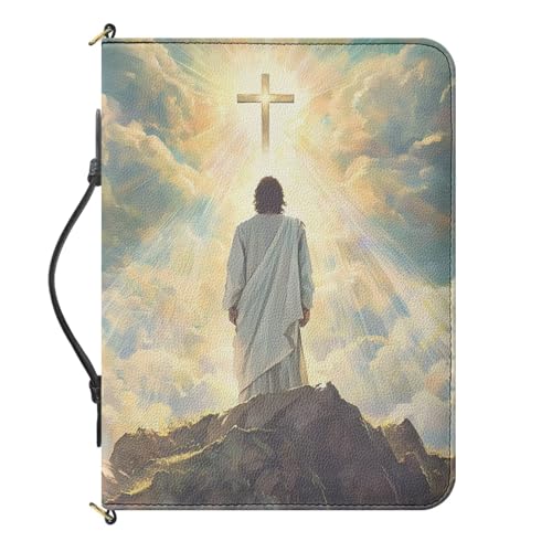 Cxdvotvy Bible Cover Pu Leather Bible Case for Men and Women Cross Priest Printed Lightweight Portable Bible Carrying Case with Handle and Zipper Book Holder for Book Lover