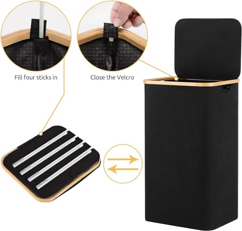 Qupzze Laundry Hamper with Lid, 110L Large Hampers for Laundry with Bamboo Handles and Removable Laundry Bag, Foldable Laundry Baskets with Lid for Bedroom Bathroom Tall Laundry Bin – Black, W8-454 - Image 5