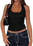 PRETTYGARDEN Women's Summer Halter Tank Tops 2026 Y2K Sleeveless Slim Fitted Backless Shirts Going Out Spring Workout Clothes (Black,Large)