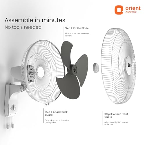 Image of Orient Electric Wall 97 | High Speed Wall Fan for Home | 100% Copper Motor | 90 Degree Oscillation with Tilt Mechanism | 3 Speed Pull Cord | Thermal Overload Protection | Military Grade Guard | Grey