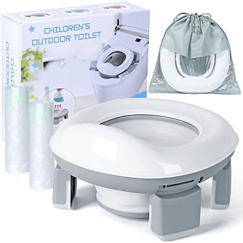 Orzbow Portable Potty Training Toilet for Boys and Girls with Storage Bag - Foldable Travel Potty Chair, Toddler Potty Seat for Indoor and Outdoor, Easy to Clean, Includes Free 40pcs Travel Bags(Gray)