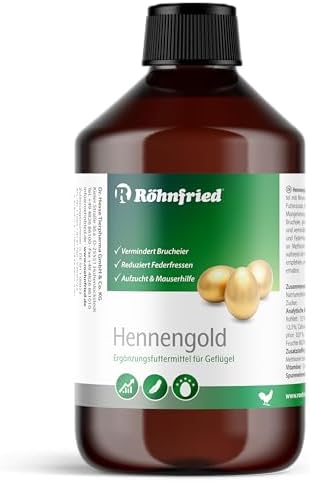 Röhnfried Hennengold 500 ml | Reduces Split Eggs and Eats Feathers | Supports Feather Growth and Feather Dress | for Chickens and Other Poultry