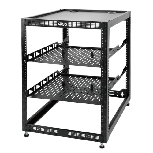 Tecmojo 16U Open Frame Network Rack for IT & AV Gear AV Rack Floor Standing or Wall Mounted with 2 PCS 1U Rack Shelves & Mounting Hardware Network Rack for 19 Networking Audio and Video Device
