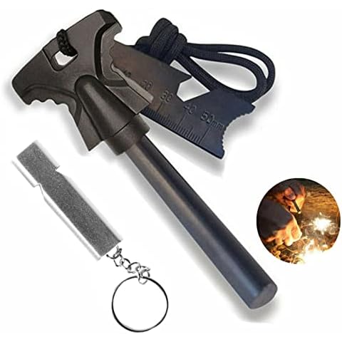 EVOLAND Fire Striker Starter Kit, 4.56" Length Ferrocerium Flint Camping Emergency Firestarter, Survival Firesteel Lighter for Camping, Hiking, Include A Whistle Cover