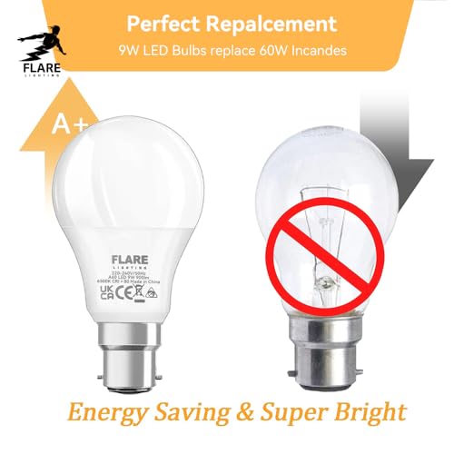 Bayonet Light Bulb 60W Equivalent (6 Pack), B22 LED Bulbs Cool White 6500k, 9W Energy Saving and Super Bright, AC 220V, Non Dimmable Light Bulb - Image 4