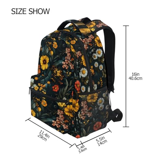 Flower Leaf Art Retro Backpack Daypack Shoulder Bag Book Bag Lightweight Back Pack 12 ×16.9 Inch4