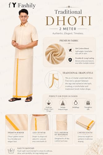 Image of Men's Traditional Indian Shirt and Dhoti Set, Half Sleeves Tissue Silk Cotton Shirt With Dhoti 2 metres for men