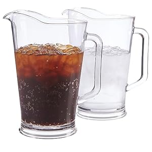 US Acrylic 64oz Bistro Clear Pitcher | Set of 2 Beer Pitchers | Reusable, BPA-free, Made in the USA, Indoor and Outdoor Pitcher Set for Water, Lemonade, Juice, Soda Pop, and Beer