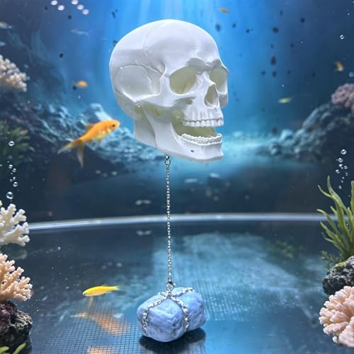 MWYZGmold Fish Tank Decorations Floating Skull Aquarium Decor Fish Tank Accessories for Betta Fish Tank Landscape Halloween Aquarium Decor Safe for Freshwater Saltwater (White)