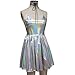 Going Out Dress for Women Rave Outfits Summer Musical Festival Clothes Holographic Wrap Circle Skater Dress(XL, 8069SR) Silver