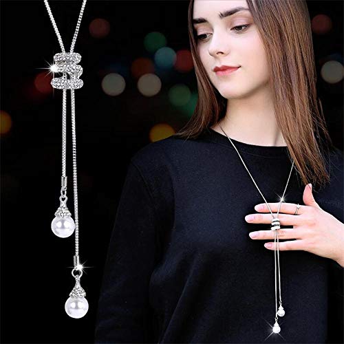 PicZhiwenture Collier de Chandail Femmes Bijoux Cadeaux du Festival Automne Hiver Mode Femmes Environmental Spary Fleur Rouge Rose Simulé Perle Long Collier Déclaration Colliers Chandail Chain3