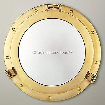 Nagina International 12" Deluxe Nautical Brass Polished Porthole Mirror | Pirates Boat Decorative Mirror | Captains Maritime Beach Home Decor & Gifts