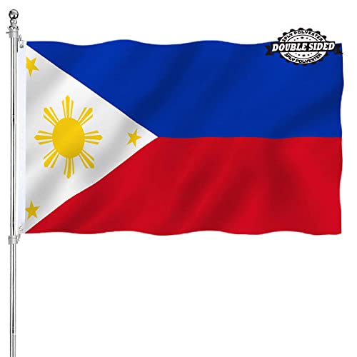 Filipino Philippines Flag 3x5 Double Sided Philippine Flags Outdoor National Flags Heavy Duty 3 Ply Polyester Material with 2 Metal Grommets 4 Rows of Stitching