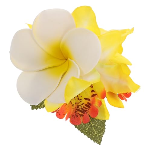 Pince à cheveux hawaïenne anti-glisse en tissu blanc et jaune