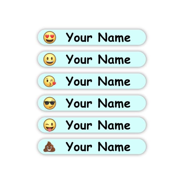 Oliver's Labels Emojis Theme Mini Labels, 100 Durable Personalized Name Labels & Tags for School Supplies, Camp Gear, Water Bottles, and Food