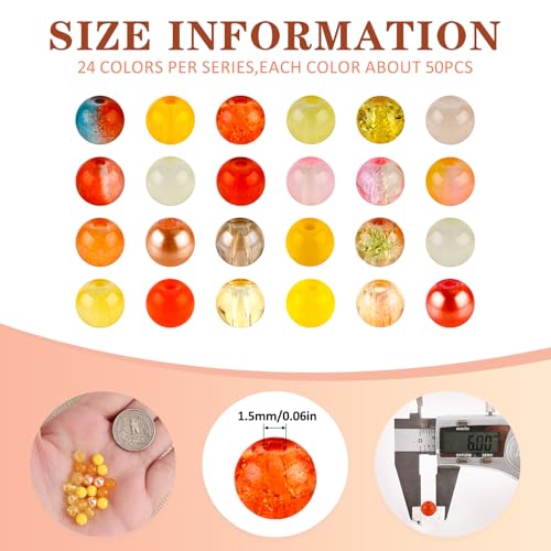 Image of XSEINO About 1200PCS 6mm Glass Beads Bracelet Making Kit,24 Assorted Warm Yellow Wilt Series Colorful Crystal Beads for Bracelet and Jewelry Making and DIY Crafts,Friendship Bracelets