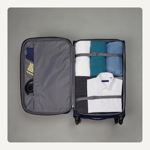 Amazon Basics Luggage, 28" Large Checked Softside Suitcase With Wheels, With Four 360-Degree Multi-directional Spinner Wheels, Expandable Capacity, Zippered Pocket and Straps, Telescopic Handle, Black4