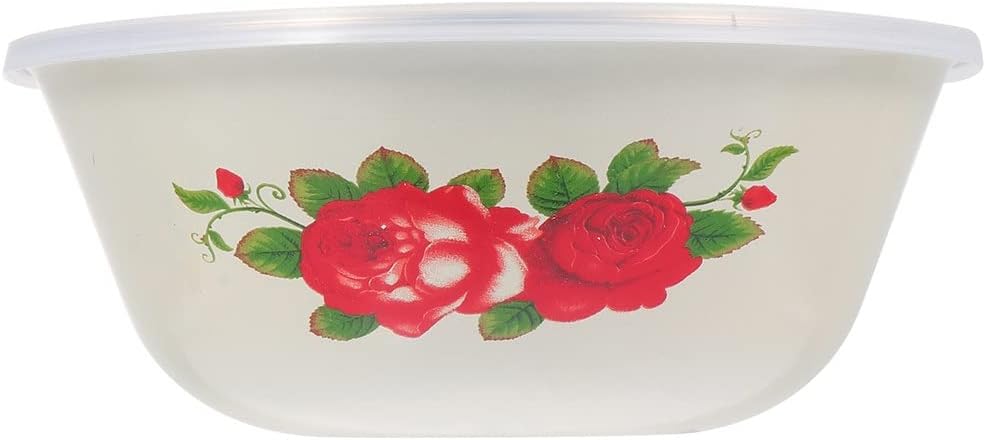 3 Pcs Multipurpose Storage Bowl Household Iron Enamel Bowel with Lid (beige)