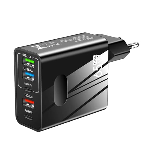 Bloque de Cargador USB Tipo C | Cargador de teléfono con Adaptador de Enchufe de Viaje de 65 W con 5 Puertos de Carga | Travel Essentials, Adaptador de para celulares, tabletas,