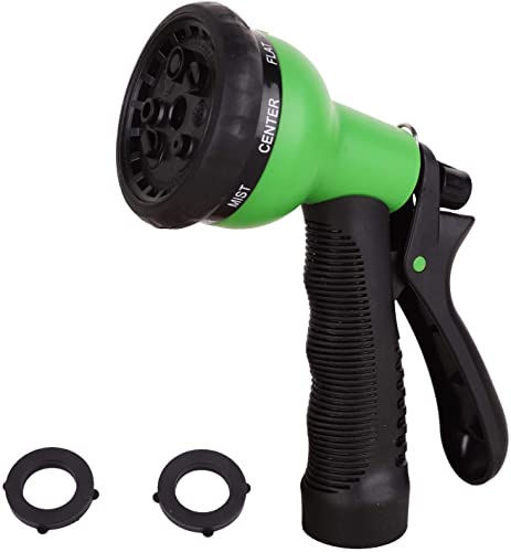Riemex Hose Nozzle Heavy Duty 2022, 8 Adjustable Watering Patterns, High Pressure, Spray Nozzle for Garden Hose, Lawn, Car Wash (1, Green)