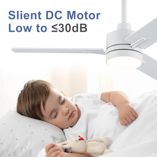 Image of LANMEL 42 Inch Metal Ceiling Fan with Light, Modern Flush Mount Low Profile with Remote Control, Reversible, 3cct Dimmable, Quiet, White LED for Bedroom, Living Room, Indoor /Outdoor Patio Use