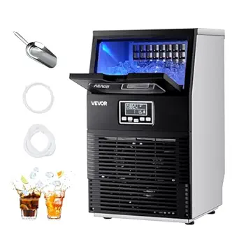 VEVOR Commercial Ice Maker Machine, 80 lbs/24h with 12Lbs Storage, 32 Cubes per Cycle, Stainless Steel Freestanding & Countertop Ice Maker with LED Display & Self-Cleaning, for Home Bar Restaurant