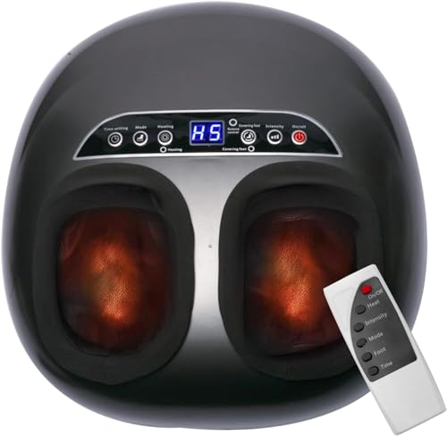Electric Foot Massagers With Heated Soothing Deep Kneading Therapy Improve Blood Circulation And Delivers Relief Plantar Fasciiti Relax Fits Up To Size 11 (Grey-C)