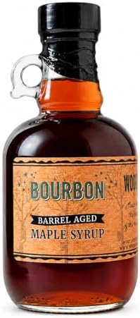 Wood's Vermont Bourbon Barrel Aged Maple Syrup โ 100% Pure Grade A Dark Robust Maple Syrup, Small Batch Vermont Made, Oak Barrel Finished, Natural Sweetener for Pancakes, Cocktails, Coffee & Baking, 8.45 oz