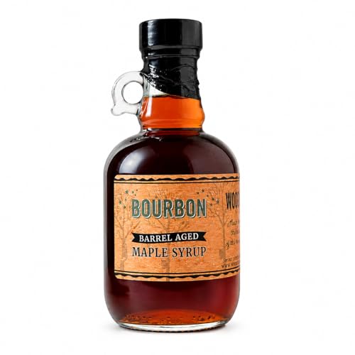 Wood's Vermont Bourbon Barrel Aged Maple Syrup – 100% Pure Grade A Dark Robust Maple Syrup, Small Batch Vermont Made, Oak Barrel Finished, Natural Sweetener for Pancakes, Cocktails, Coffee & Baking, 8.45 oz
