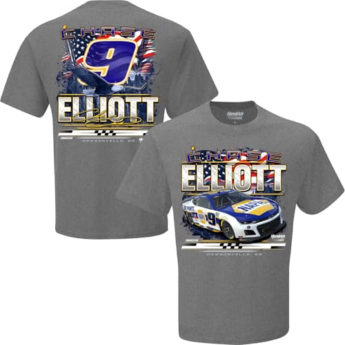 Checkered Flag Sports Chase Elliott 2026 NAPA Patriotic Eagle Car 2-Spot T-Shirt Gray (US Alpha X-Large Regular Regular)