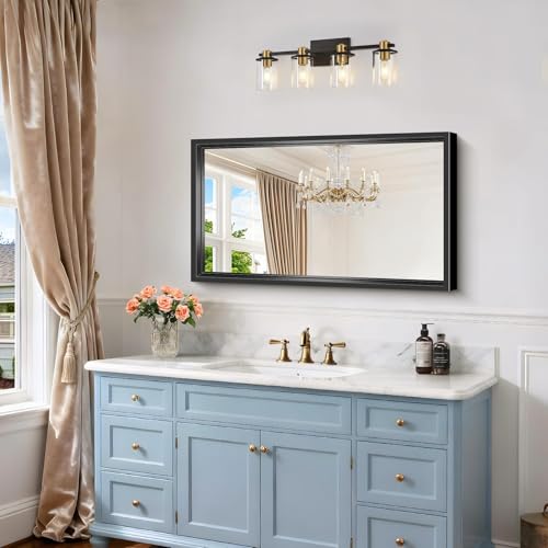 Image of Bathroom Mirror, 20 x 36 inch Brushed Black Rectangle Mirror, 0.6 inch Thickened Deep Metal Frame Rectangular Vanity Mirror, Wall Mounted Mirror for Bedroom Living Room, Horizontal or Vertical