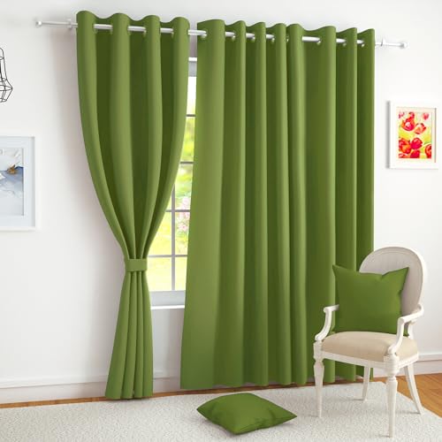Story@Home 100% True Blackout Long Door Curtains 9 Feet Set of 2, Green
