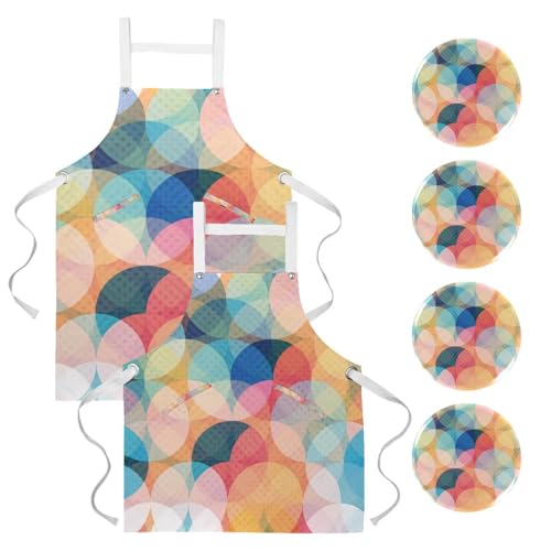 Lot de 2 tabliers de cuisine avec motifs cercles pour le nettoyage