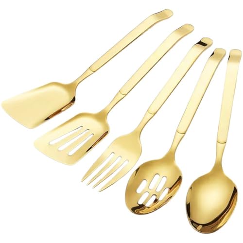 Sanfly Ensemble D'ustensiles De Service en Acier Inoxydable, 5 Pièces, Cuillère De Service, Fourchette, Couverts De Cuisine, Argenterie, Service pour Restaurant