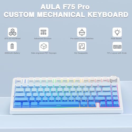 Image of Aula F75 75% Wireless RGB Backlit Tri-Mode Gaming Mechanical Keyboard with Knob | 80 Keys Compact Keyboard, Pre-lubed Gasket Hot-Swappable | Bluetooth /2.4GHz /Type-C | Comic Keycap - Reaper Switches