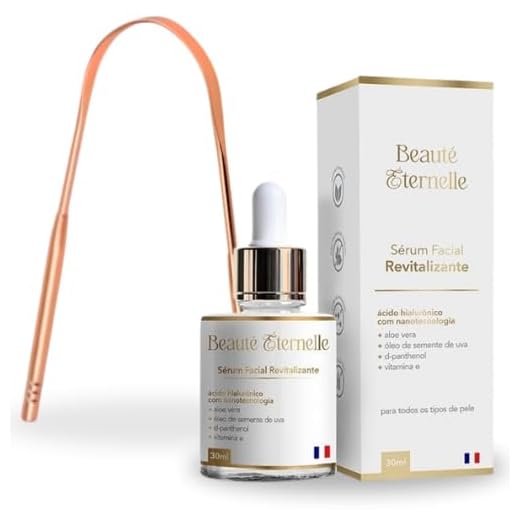 KIT Sérum Facial Hidratante e Revitalizante Rejuvenescedor Beauté Éternelle 30 ml com Ácido Hialurônico MAIS Raspador Limpador De Língua De Cobre Higienizador Bocal (Aloe Vera, Óleo de Semente de Uva, D-panthenol, Vitamina E)