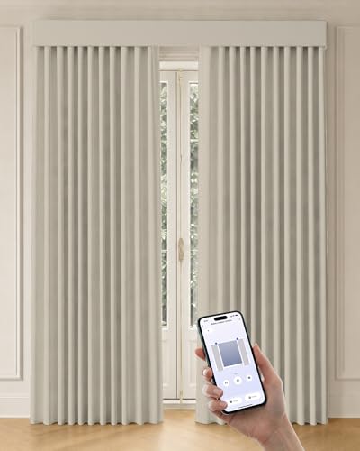 Image of Graywind Motorized Curtains with Track, Room Darkening Smart Curtains, Rechargeable Curtains Works with Alexa & Remote Control for Large Windows, Custom Drapes Up to 207 inch, Cadence Weave (Oatmeal)