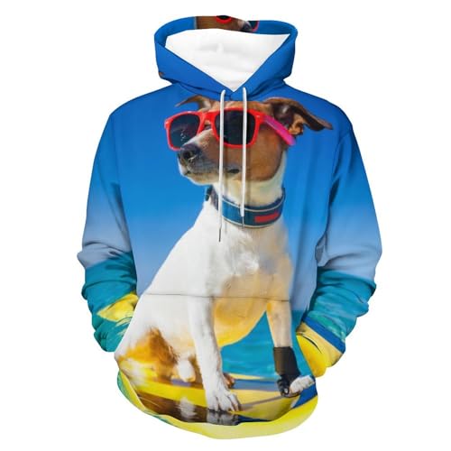 Hoodie Surfer sur Le Chien sweat à capuche manche longue pull pour homme femme confortable taille M