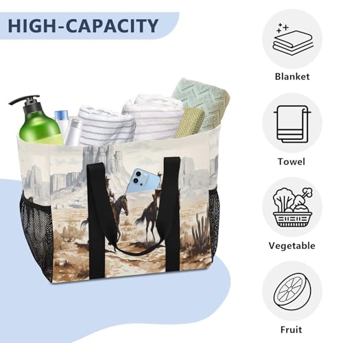 Nander Desert Tribe Cowboy Foldable Tote Bag Waterproof Sandproof Women Beach Bag Handbag Gym Bag Travel Shopping Bag4