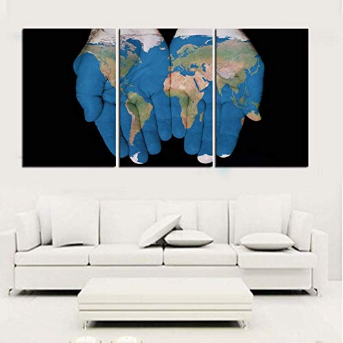 Carte du monde triptyque mural peinture toile art décoration salon 3 pcs