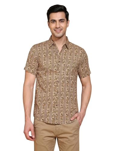 Image of Yash Gallery Men's Cotton Warli Print Shirt Collar Regular Shirt